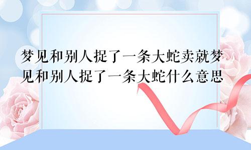 梦见和别人捉了一条大蛇卖就梦见和别人捉了一条大蛇什么意思