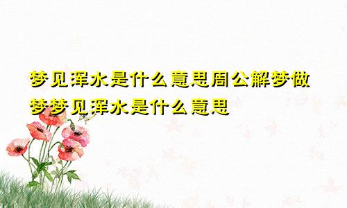 梦见浑水是什么意思周公解梦做梦梦见浑水是什么意思