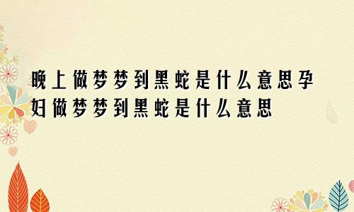 晚上做梦梦到黑蛇是什么意思孕妇做梦梦到黑蛇是什么意思