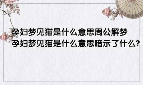 孕妇梦见猫是什么意思周公解梦孕妇梦见猫是什么意思暗示了什么?