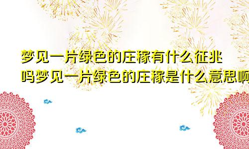 梦见一片绿色的庄稼有什么征兆吗梦见一片绿色的庄稼是什么意思啊