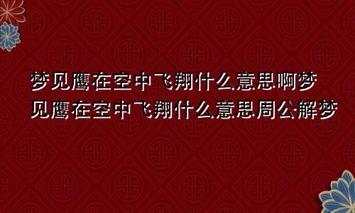 梦见鹰在空中飞翔什么意思啊梦见鹰在空中飞翔什么意思周公解梦
