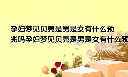 孕妇梦见贝壳是男是女有什么预兆吗孕妇梦见贝壳是男是女有什么预兆解梦