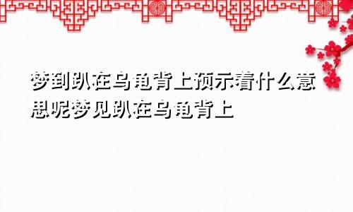 梦到趴在乌龟背上预示着什么意思呢梦见趴在乌龟背上
