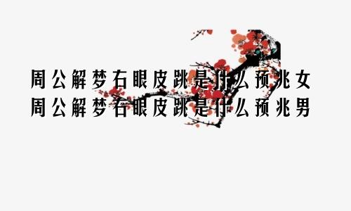 周公解梦右眼皮跳是什么预兆女周公解梦右眼皮跳是什么预兆男
