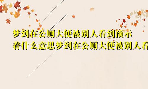 梦到在公厕大便被别人看到预示着什么意思梦到在公厕大便被别人看到预示着什么呢