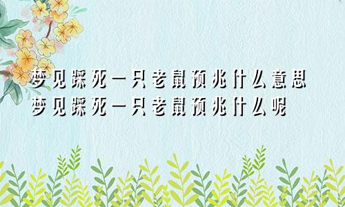 梦见踩死一只老鼠预兆什么意思梦见踩死一只老鼠预兆什么呢