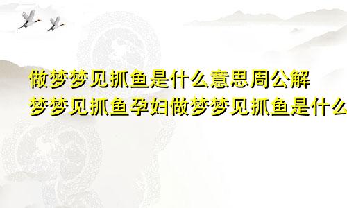 做梦梦见抓鱼是什么意思周公解梦梦见抓鱼孕妇做梦梦见抓鱼是什么意思