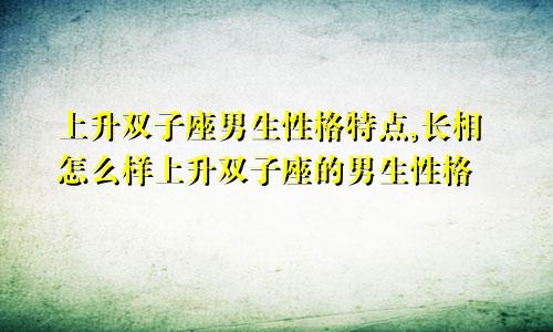 上升双子座男生性格特点,长相怎么样上升双子座的男生性格