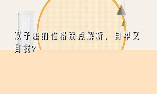 双子座的性格弱点解析,自卑又自我?