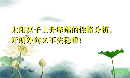 太阳双子上升摩羯的性格分析,开朗外向又不失稳重!