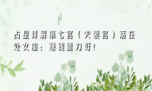 占星详解第七宫(夫妻宫)落在处女座:赚钱能力好!