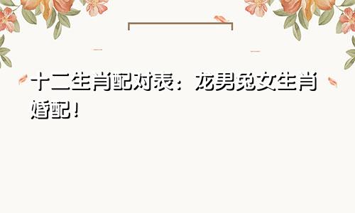 十二生肖配对表：龙男兔女生肖婚配！