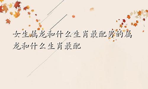 女生属龙和什么生肖最配男的属龙和什么生肖最配