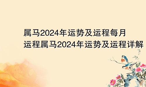 属马2024年运势及运程每月运程属马2024年运势及运程详解