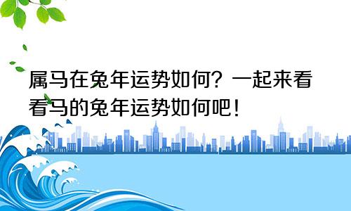 属马在兔年运势如何？一起来看看马的兔年运势如何吧！