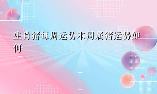 生肖猪每周运势本周属猪运势如何