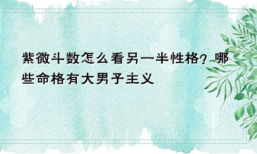 紫微斗数怎么看另一半性格?哪些命格有大男子主义