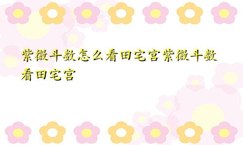 紫微斗数怎么看田宅宫紫微斗数看田宅宫