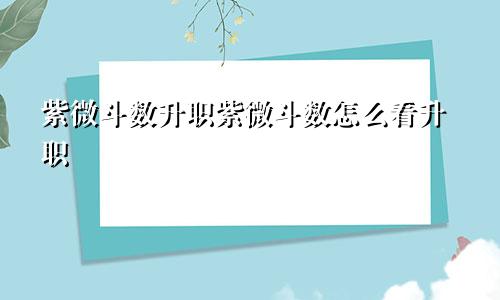 紫微斗数升职紫微斗数怎么看升职