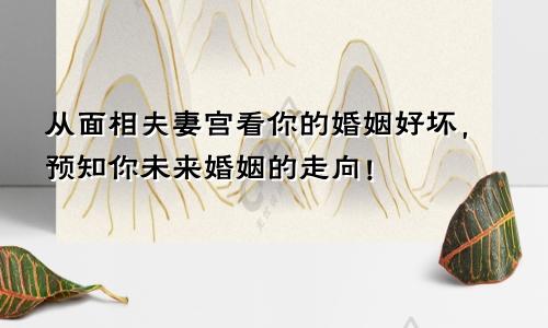 从面相夫妻宫看你的婚姻好坏,预知你未来婚姻的走向!