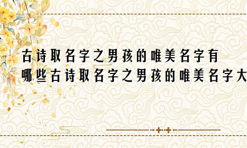 古诗取名字之男孩的唯美名字有哪些古诗取名字之男孩的唯美名字大全