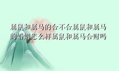 属鼠和属马的合不合属鼠和属马的婚姻怎么样属鼠和属马合财吗