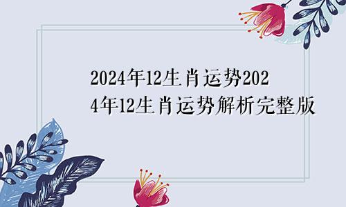 2024年12生肖运势2024年12生肖运势解析完整版