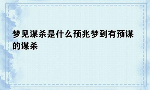 梦见谋杀是什么预兆梦到有预谋的谋杀