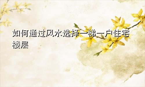 如何通过风水选择一梯一户住宅楼层
