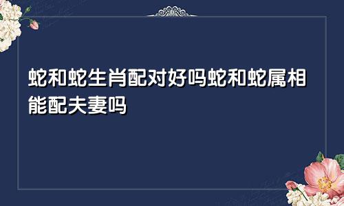 蛇和蛇生肖配对好吗蛇和蛇属相能配夫妻吗