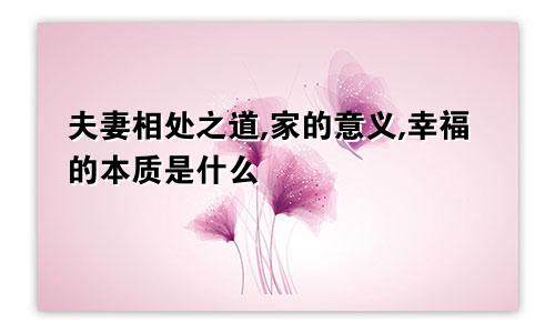 夫妻相处之道,家的意义,幸福的本质是什么